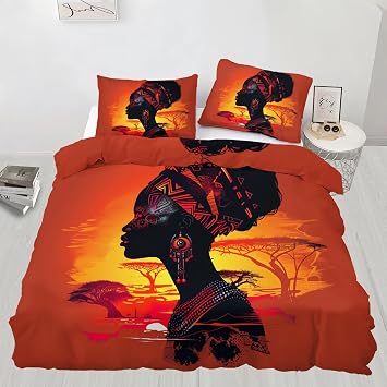 African Women Duvet Cover King Size,Black Women Bedding Set, African Culture Cover with Zipper Soft Microfiber Quilt Cover Comforter Cover with 2 Pillowcase