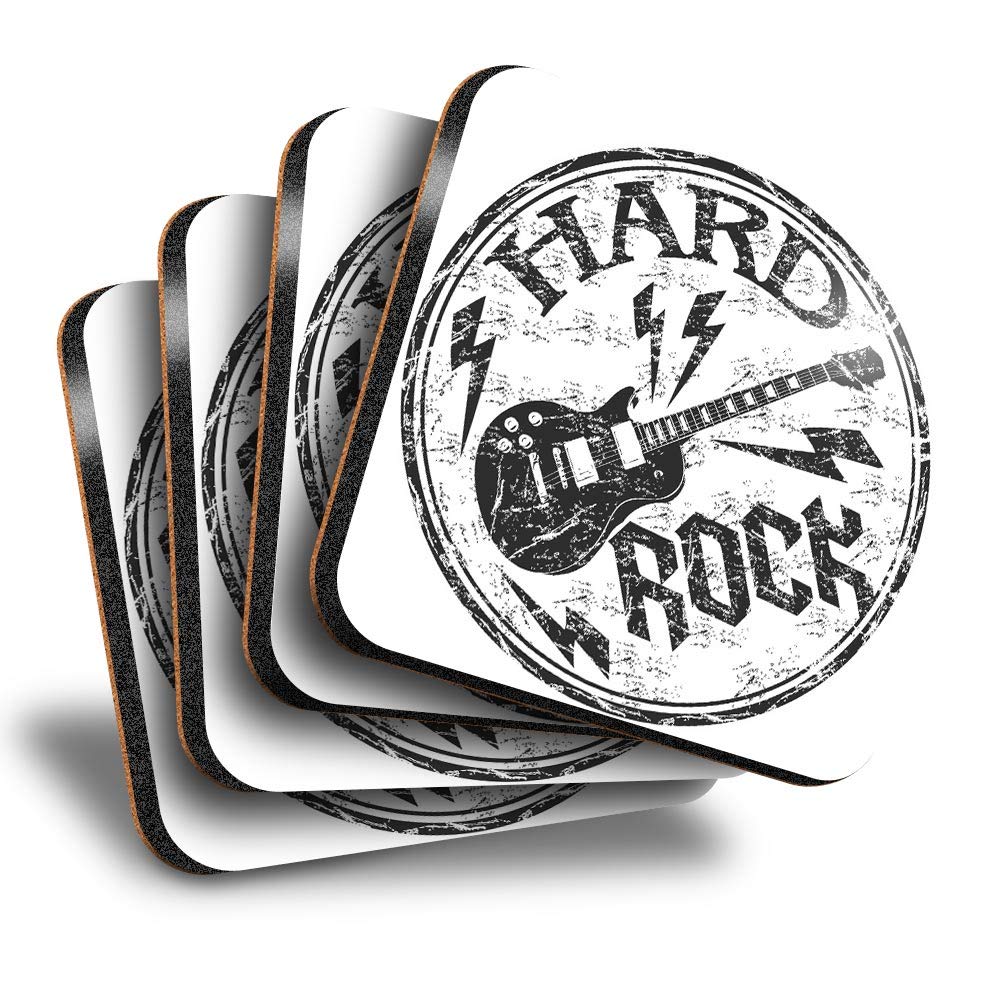 Destination Vinyl Ltd Multicolor Great Coasters (Set Of 4) Square - Bw - Hard Rock Electric Guitar Music Drink Glossy Coasters/Tabletop Protection For Any Table Type #40199