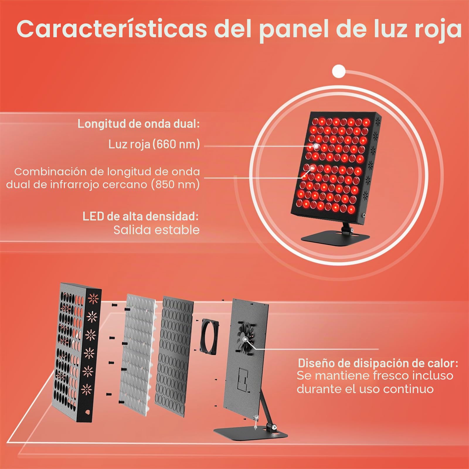 Lámpara de luz roja, Trayvespace 80 LED, 62 W, lámpara infrarroja, 660 nm y 850 nm con temporizador, ajuste de brillo, luz roja infrarroja para el hogar, uso en la oficina