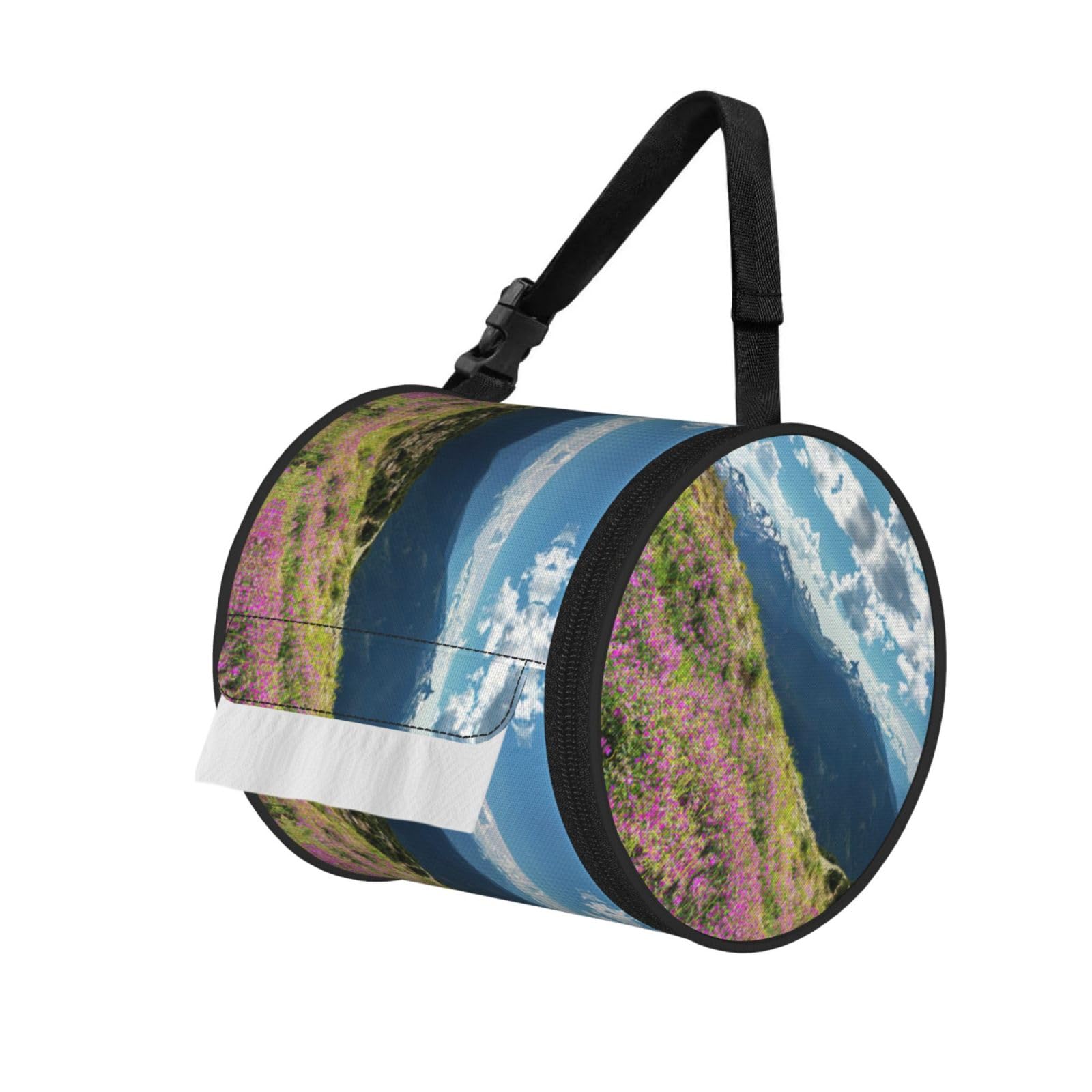 Mountains Printed Hanging Tissue Organizer, Smooth Zipper Oxford Cloth Roll Holder for RV Bathroom Desk