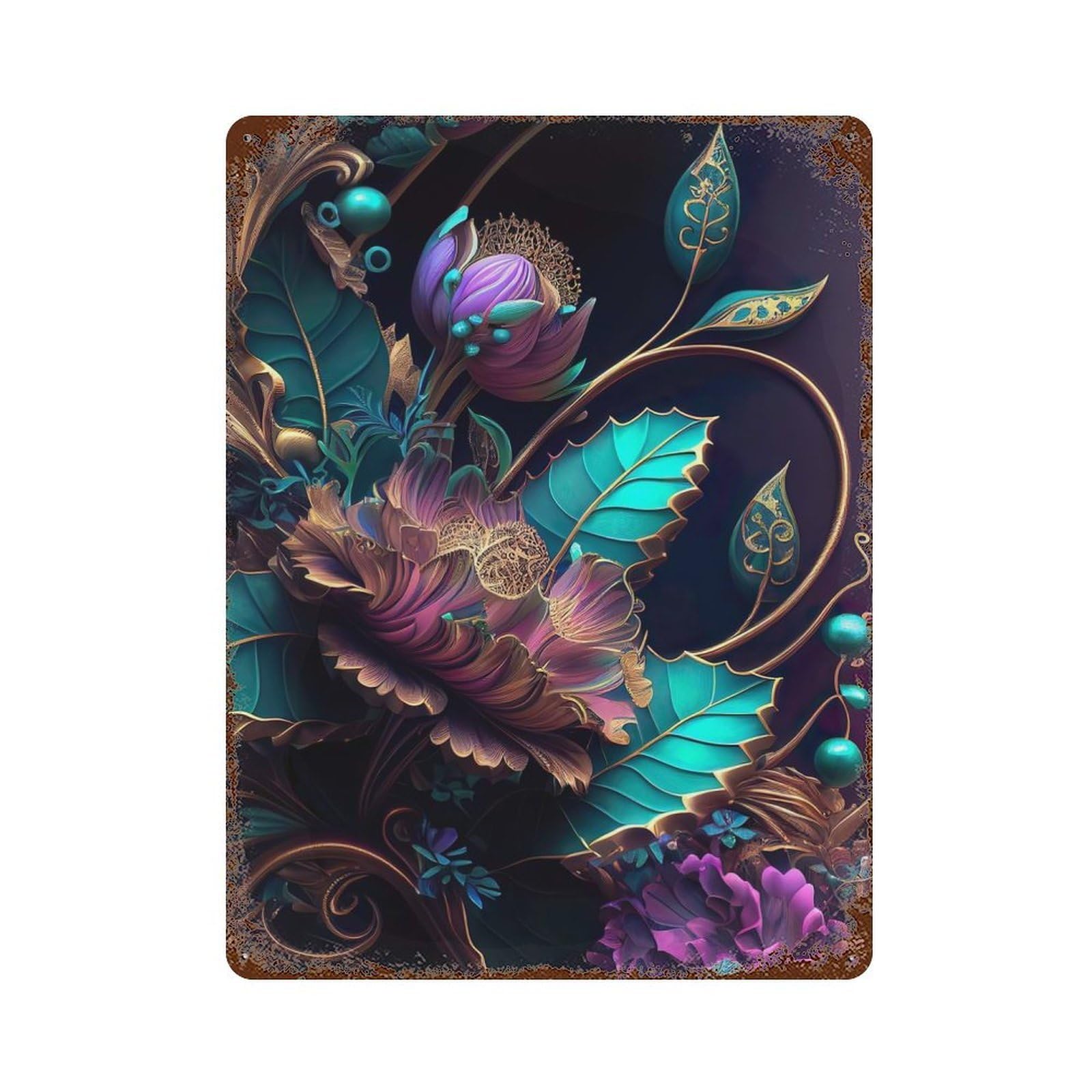Colorful Abstract Lotus Aged Metal Wall Plaque 15.7"x11.8", Classic Wall Plaque for Garage, Pub Or Kitchen