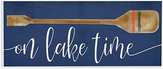 Stupell Industries On Lake Time Phrase Boat Oar over Blue Wall Plaque Art Design by Daphne Polselli