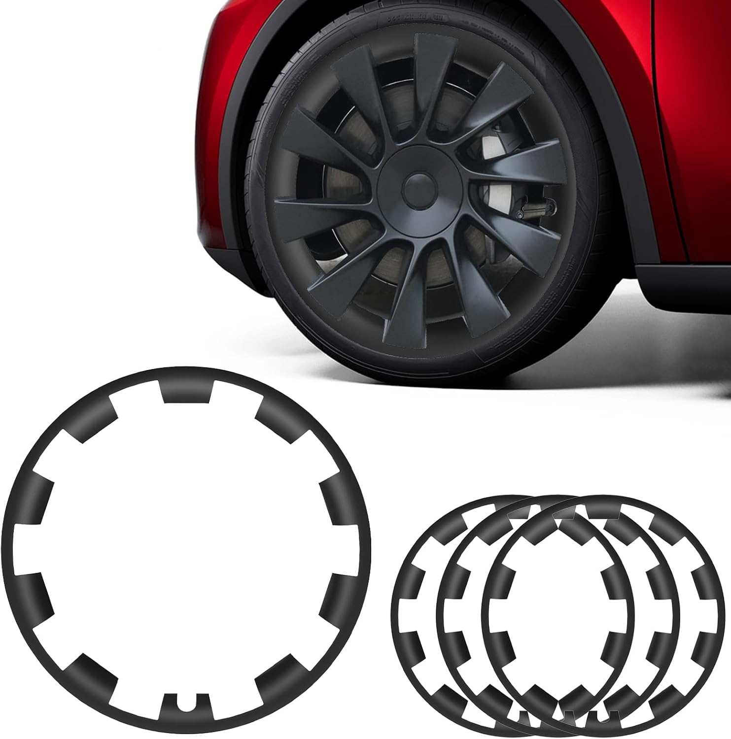 4 PCS Tire Trim Rings, Fit Tesla Model Y 2017-2024 20 Inch Wheel Rim Protector Rim Guard Rim Hubcaps Cover Tire Trim Rings, Wheel Rim Protection Accessories (4PCS Black) 4PCS Black 20 Inch