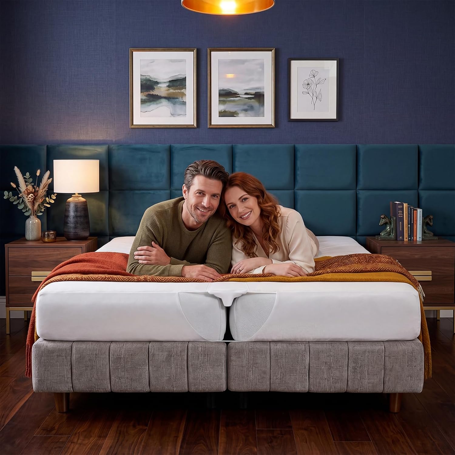 2-in-1 Bed Bridge Twin to King Converter with Sheet & Zipper, 75" x 79" Split King Gap Filler for Adjustable Beds, Mattress Bridge Connector, Non-Slip Mattress Gap Filler for Hotel Home