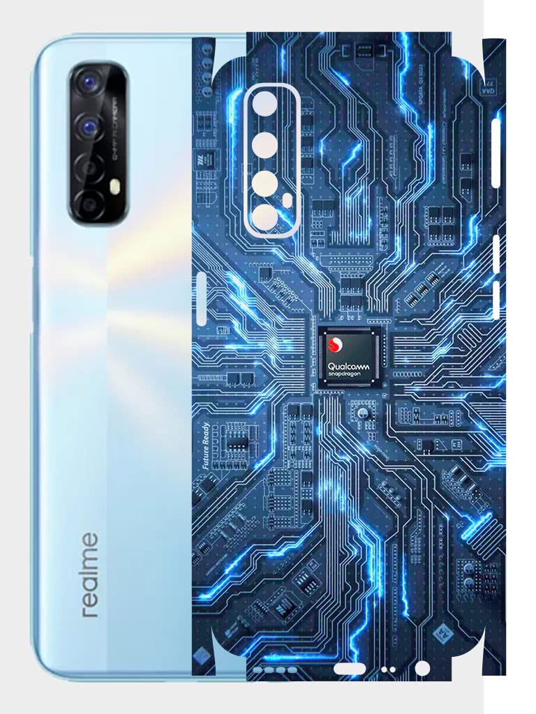 AtOdds - Realme 7 Mobile Back Skin Rear Screen Guard Protector Film Wrap (Coverage - Back+Camera+Sides) (Circuit)