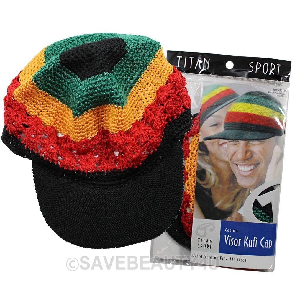 Sport Cotton Visor Kufi Cap, Rasta- #22109