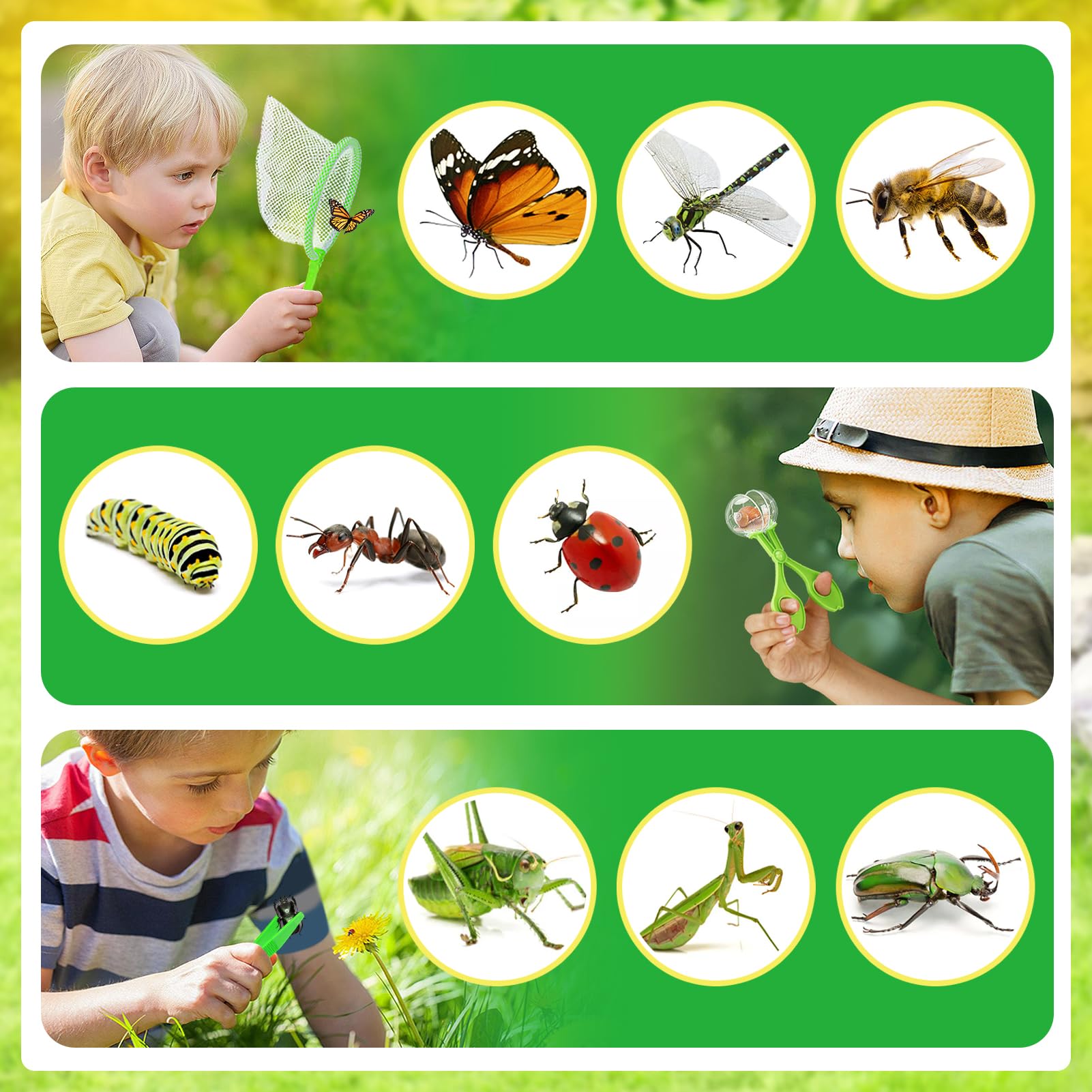 Kit De Exploración De Insectos Para Niños De 8 Piezas | Incluye Red, Lupa, Pinzas, Observador Y Bolsa De Transporte | Juego De Descubrimiento Al Aire Libre
