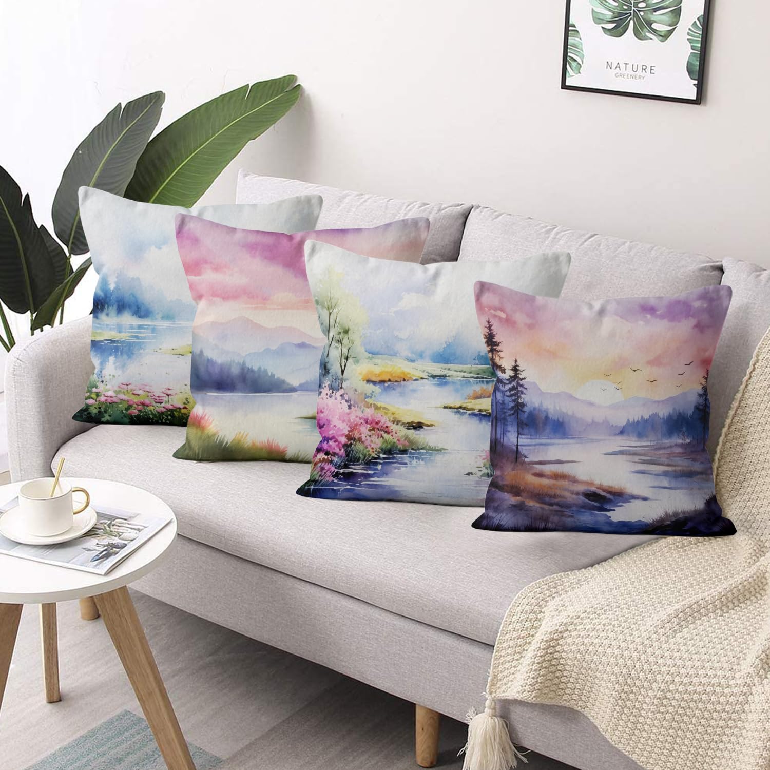 Artscope Set di 4 federe per cuscino in cotone e lino, per divano, panca all 'aperto, patio, giardino, fattoria, 40 x 40 cm, stile primavera5