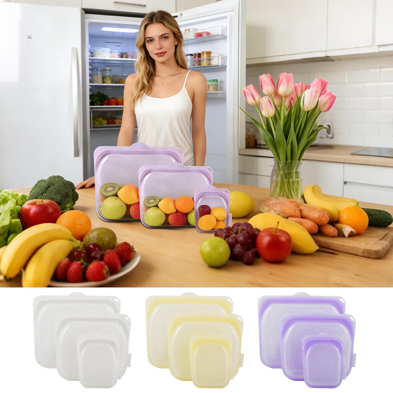 Sacchetti Riutilizzabili per Panini 3 Pezzi Bustine Porta Pranzo in | Sacchetti Alimenti Microonde per Carne Formaggio Verdura Frutta Pranzo Viaggio Frigo Preparazione Pasti