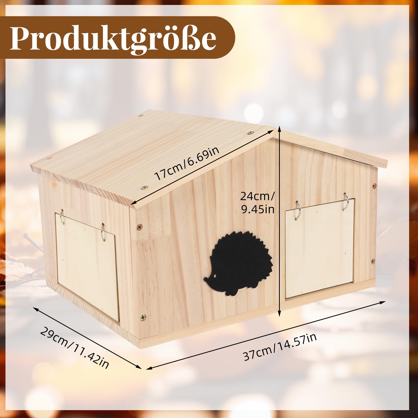 Igelhaus Holz mit Rattenklappe und Boden, Winterfestes Igelhotel für Garten