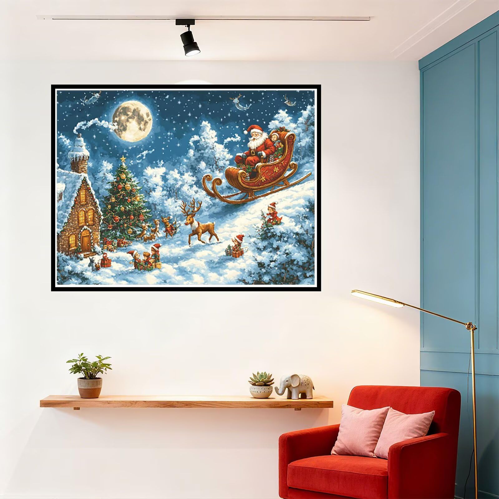 Peinture Numero Adulte NoëL Coloriage par Numero Adulte Lune DIY Paint by Numbers, avec Pinceaux Peinture Loisir Creatif Enfant Numéro D'art Cadeau Femme, Pour Decoration Maison Murale 60x80cm H - 557