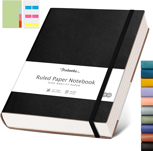 HIUKOOKA Cuaderno con rayas universitarias, 320 páginas A5, diario grande de tapa dura, papel grueso, diario de cuero para escribir, oficina,