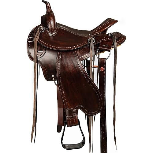 Equitack Western Horse Saddle Leather Trail GAITED Saddle 17 INCH Western Trail 12'' to 18'' inches Dark Brown (Leather, 12 inches)