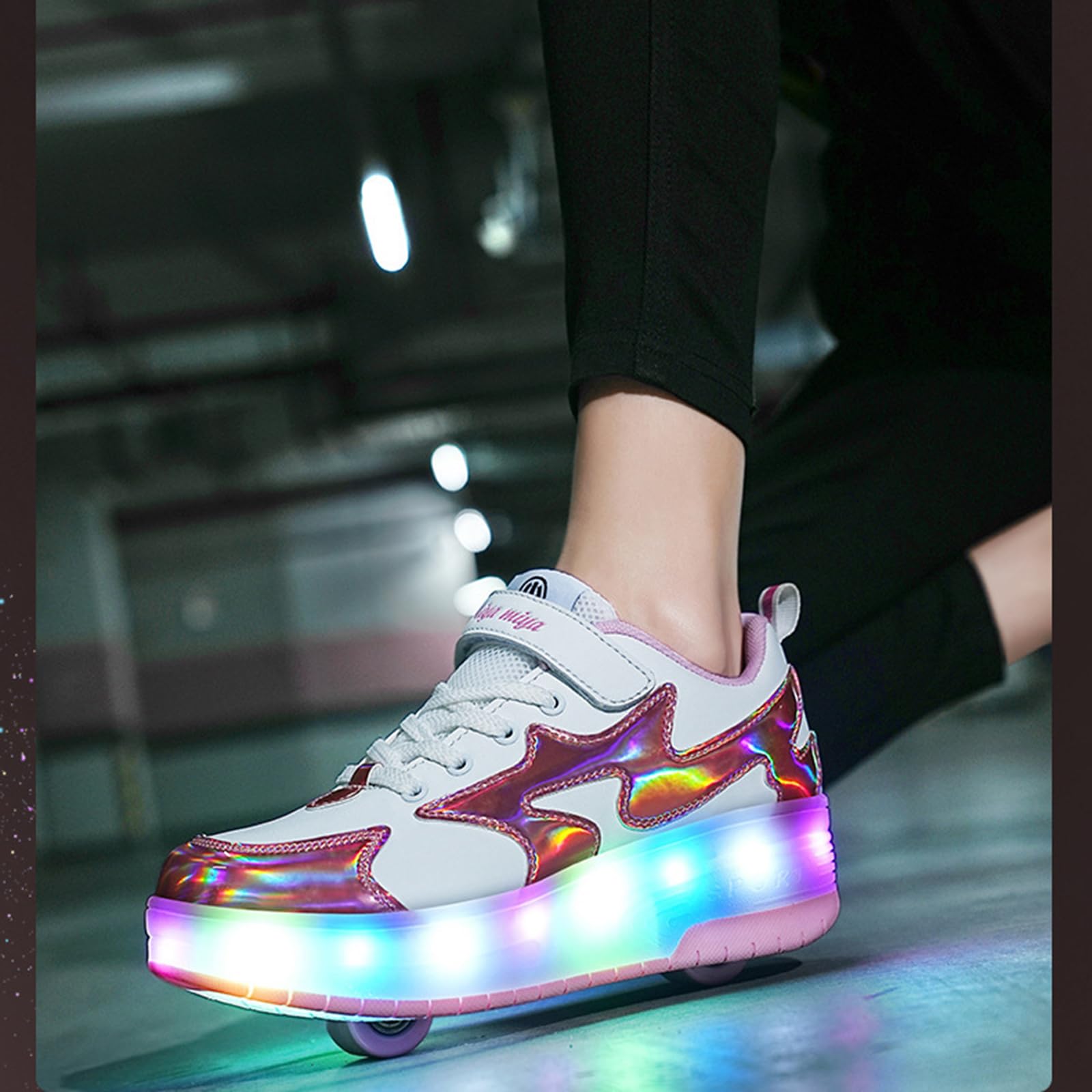 Chaussures à roulettes LED 2 Roues,Chaussures à roulettes Lumineuses LED,Baskets Patinage à Roues RéTractables,Multifonctionnel,Convient Aux Sorties en Famille