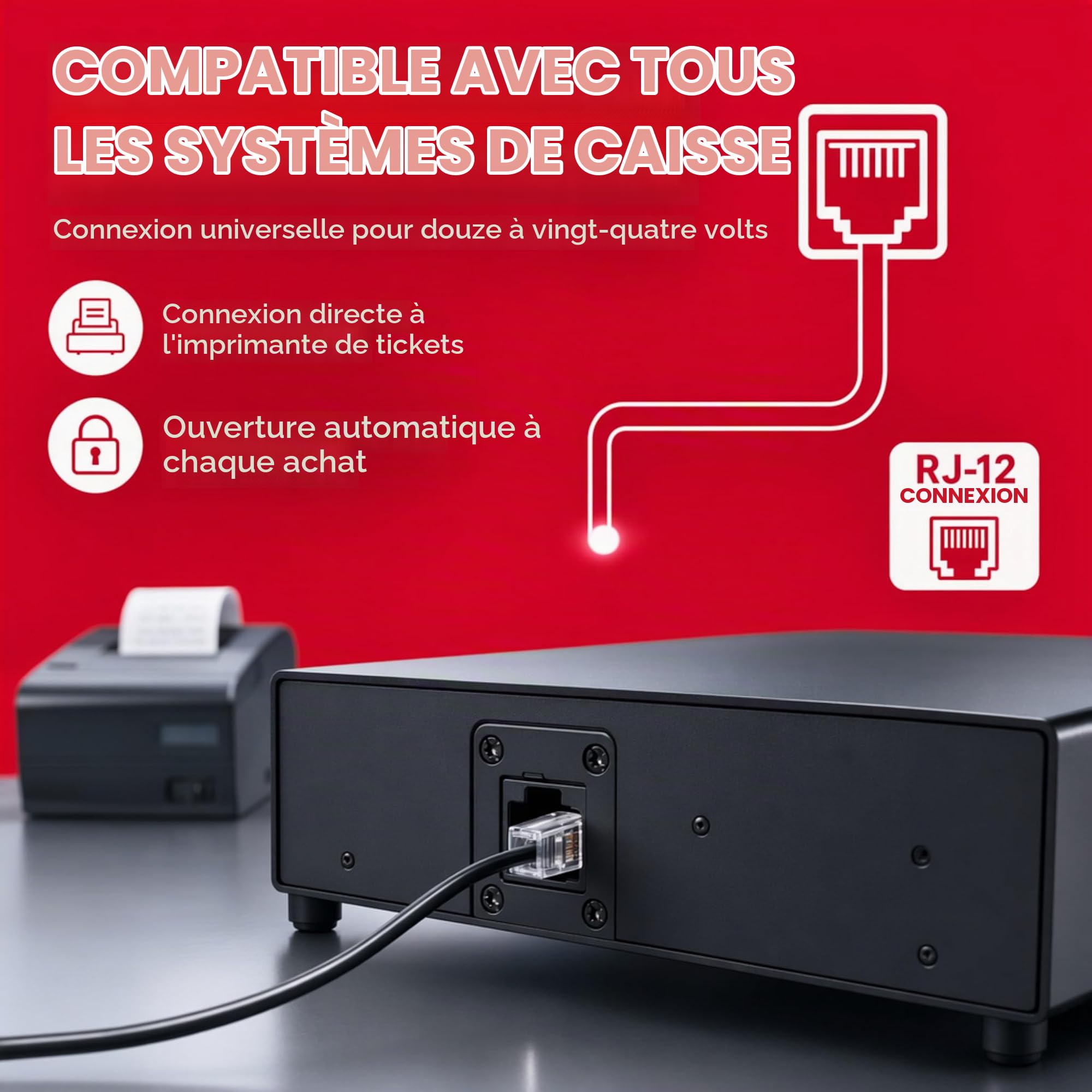 Olympia MD 335C Tiroir-caisse avec 4 compartiments pour billets et 8 pour pièces - Connecteur RJ-12 12-24 V inversell. Caisse enregistreuse solide de 36,8 x