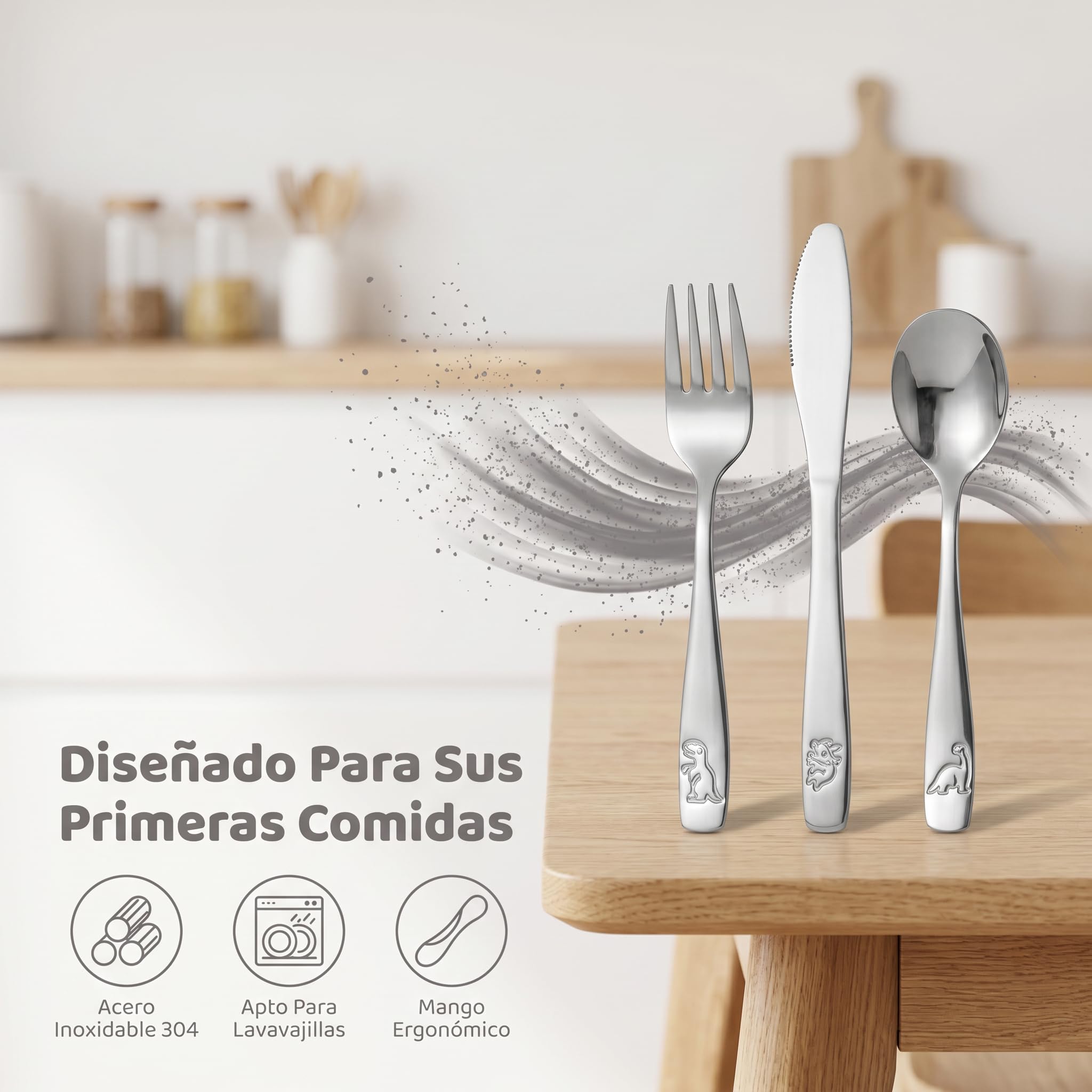 Cubiertos Infantiles Personalizados con nombre grabado, Set de Cubiertos Infantiles en Acero Inoxidable con Personalización.