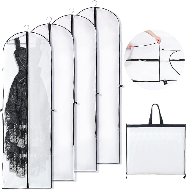 Bestcool Garment Bag, 4pcs Dustproof Clothes Covers Moth Proof Garment Covers Bags with zip Foldable Coat Bag Dress Cover for Long Dress Suits Gowns Coats Wedding Evening Dress, 60*180cm23.6*70.8in)