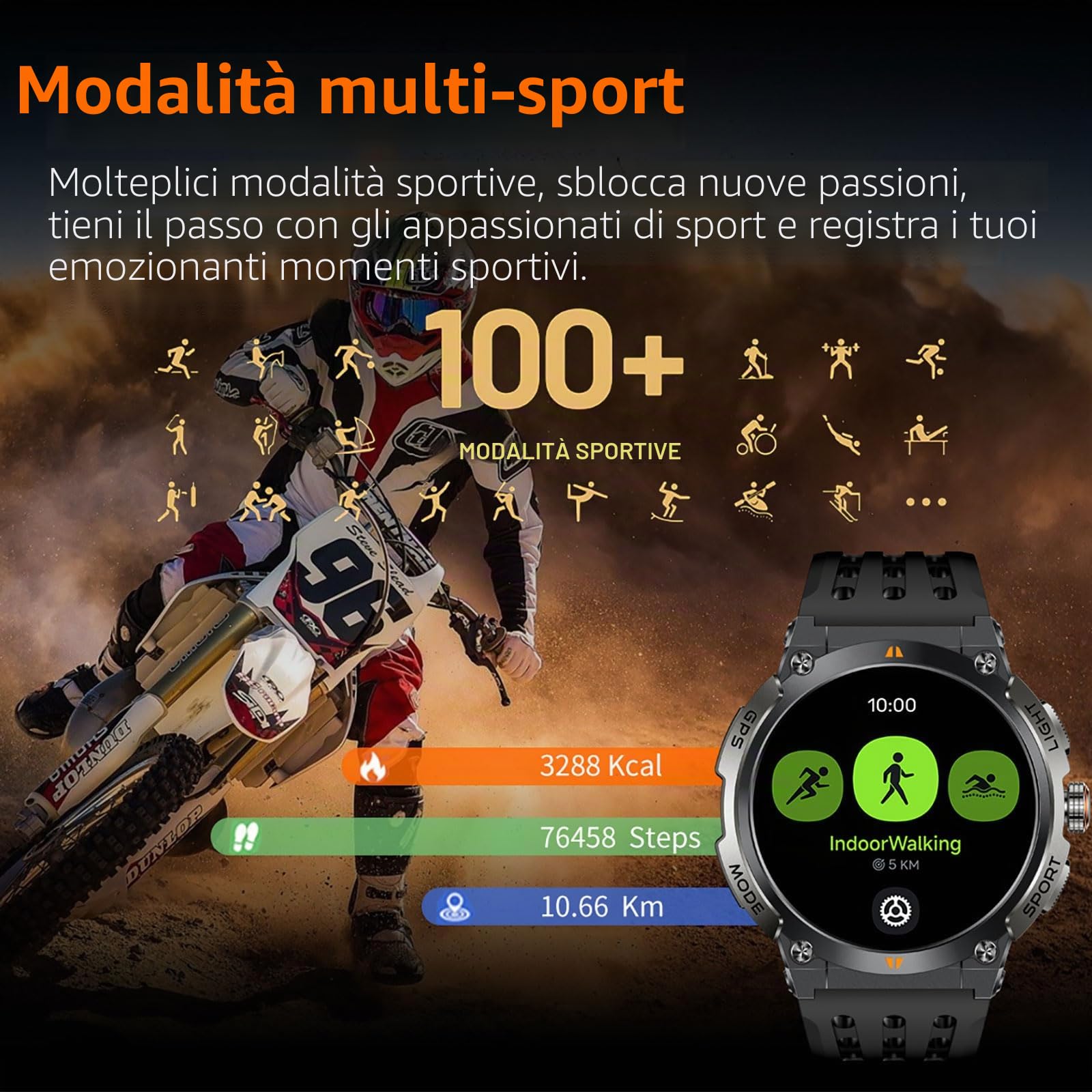 Orologio GPS per attività all'aperto, militare, fitness tracker da uomo con bussola, altimetro, barometro IP68, impermeabile, 100 + modalità sportive, orologio fitness con frequenza cardiaca