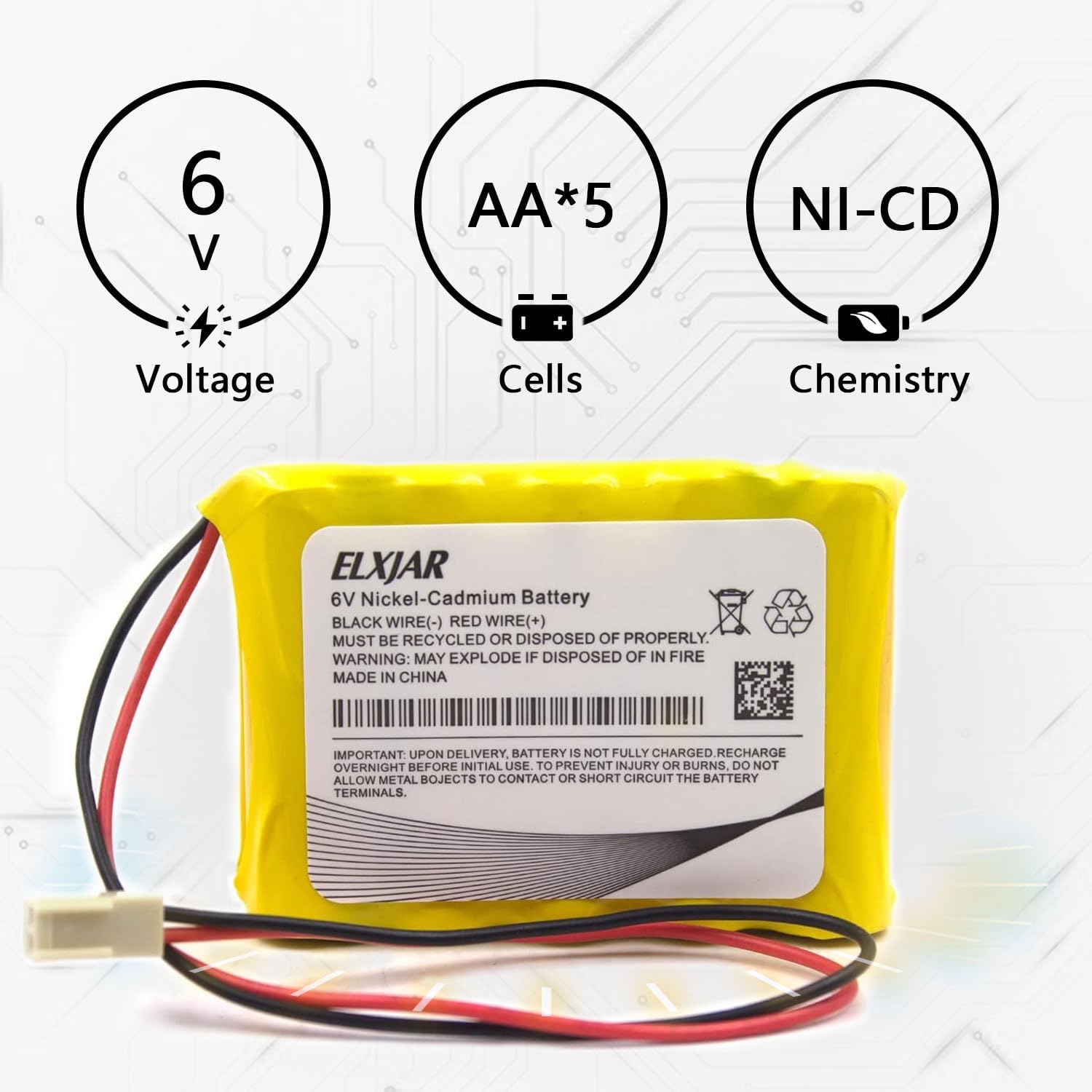 (2-Pack) 6V 800mAh Ni-CD Battery Pack Compatible with 705105, Emergi-Lite 0018701, 850.0054 850.0035, OSI OSA013AA CUSTOM-125 Dantona Custom125