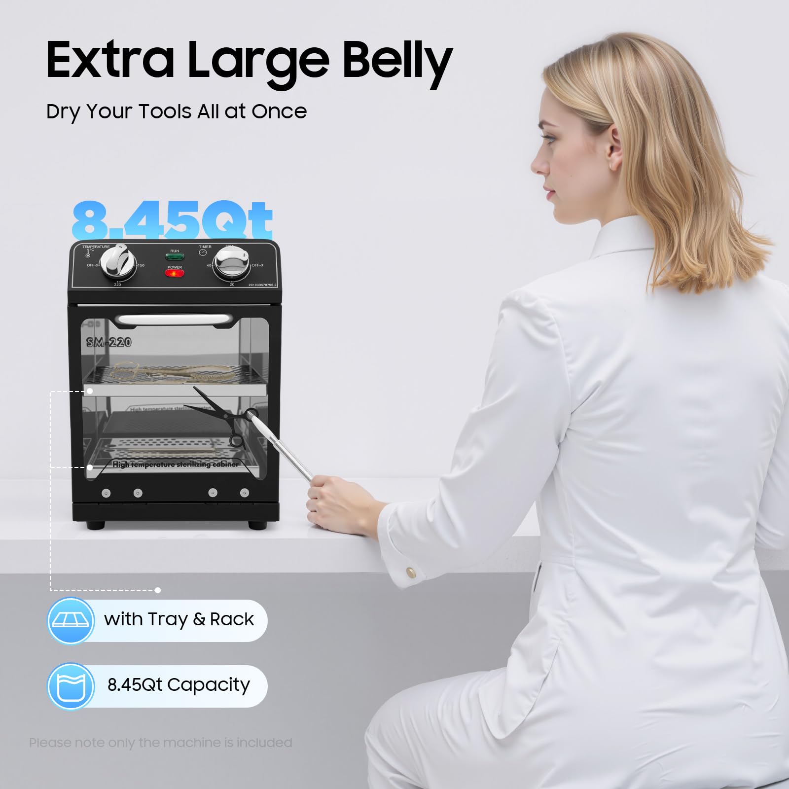 600W wysokotemperaturowy sterylizator, autoklaw o dużej pojemności 8L, 0-220℃ sterylizator do dezynfekcji narzędzi z jedną szufladą, regulacja temperatury i timer, do salonów kosmetycznych, klinik