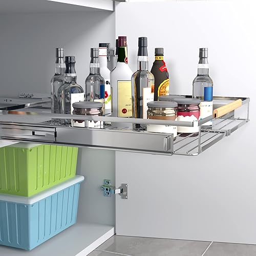 Miniatura 5 de Organizador de gabinete extraíble expandible, 23  39.8 pulgadas de ancho x 22.5 pulgadas de profundidad, estantes deslizantes resistentes de altura