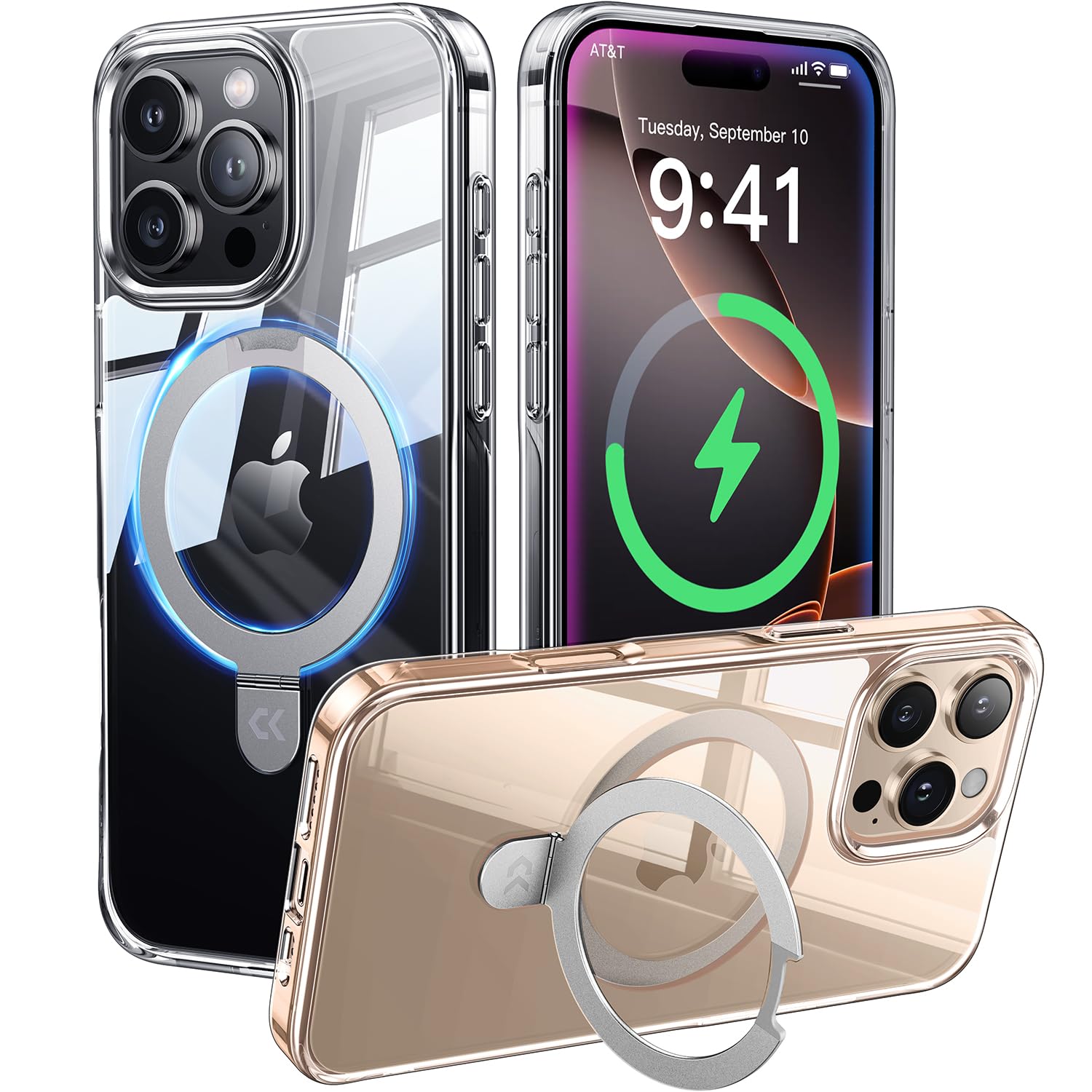 CASEKOO for iPhone 16 Pro Case Clear with Ultra Magnetic Invisible Stand [Compatible with MagSafe] [16FT Military-Grade Protection] Transparent Slim Phone Grip Cover 6.3 inch, Clear