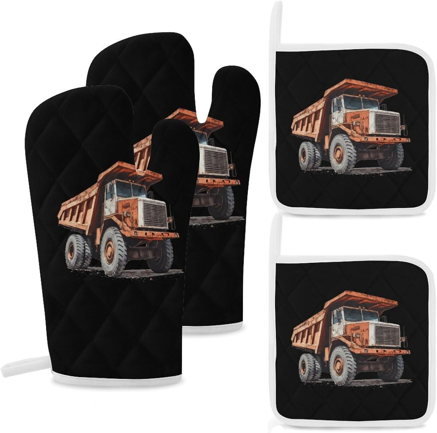 Vintage Dump Truck Oven Mitts and Pot Holders 4Pcs Set Heat Resistant Cooking Mitts Hot Pads