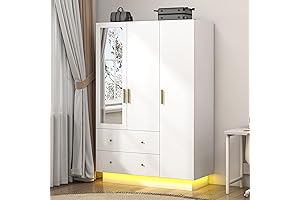 Stylish and Spacious: 3-Door White Closet with Mirror and LED Lights