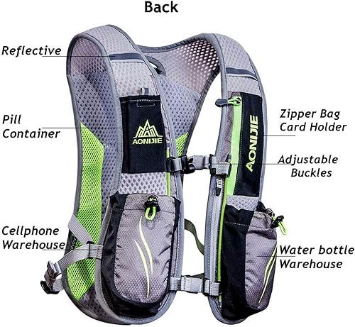 Miniatura 8 de AONIJIE Mochila de hidratación para correr, para mujeres y hombres, ligera, 5.5 L, color verde menta