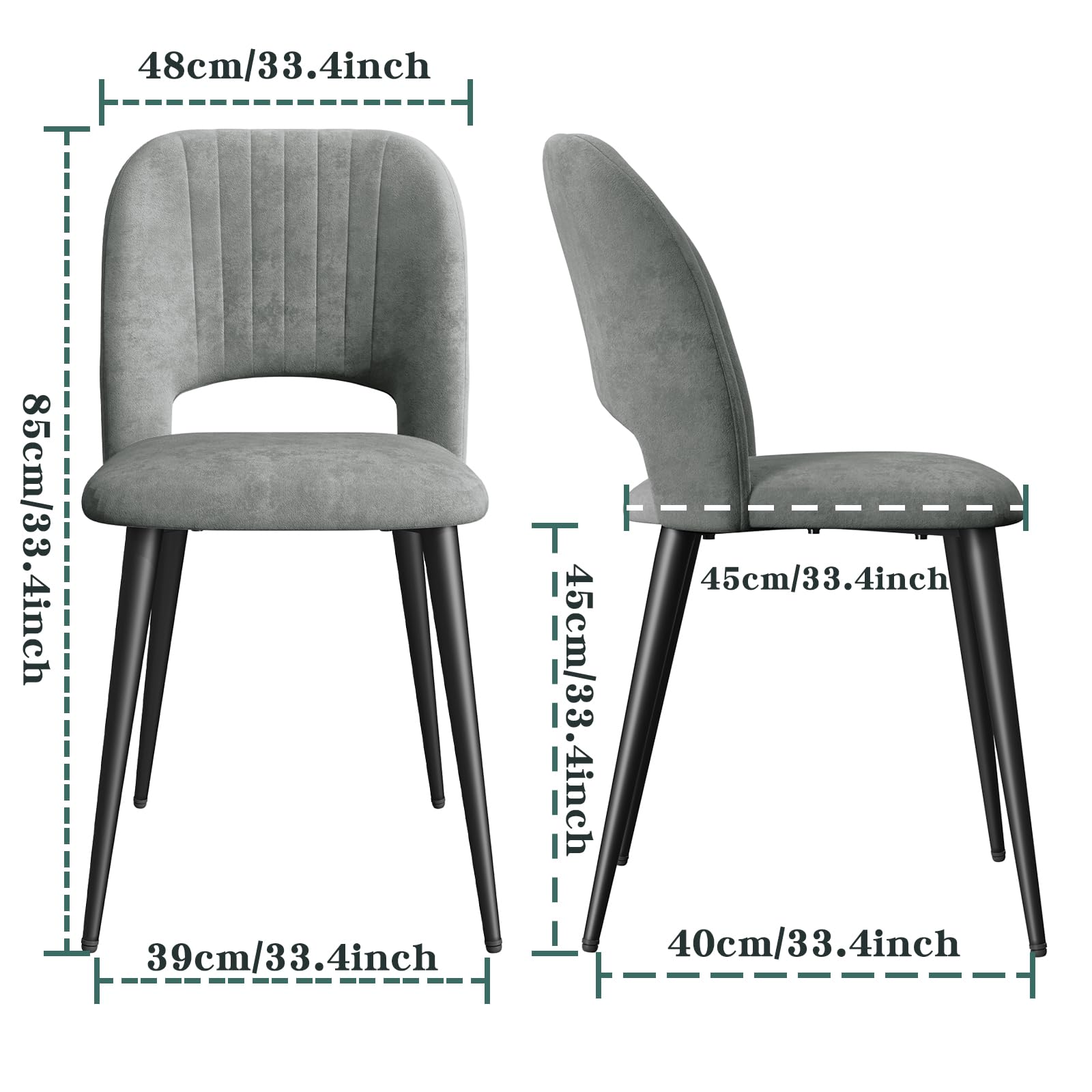 Juego de 4 Sillas de Comedor Tapizadas, Sillas de Cocina de Terciopelo | Sillas con Respaldo Patas de Metal, para Comedor, Salón, Restaurante, Recepción, Oficina, 48x45x85 cm, Gris