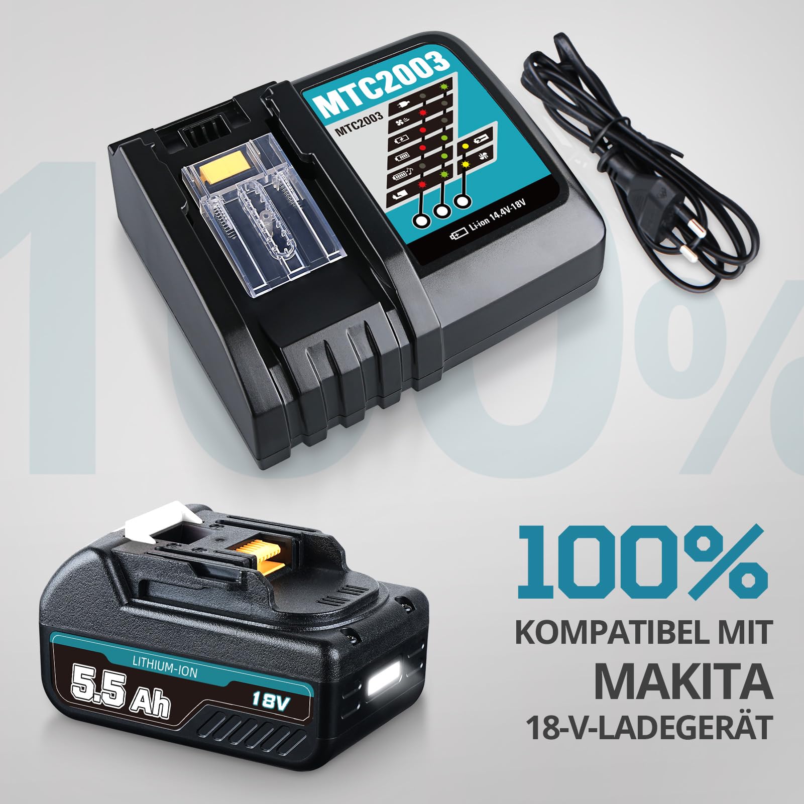 1 pieza de repuesto para Makita BL1850B de 18 V y 5,5 Ah y repuesto para Makita 3 A cargador DC18RC con batería de herramientas LED
