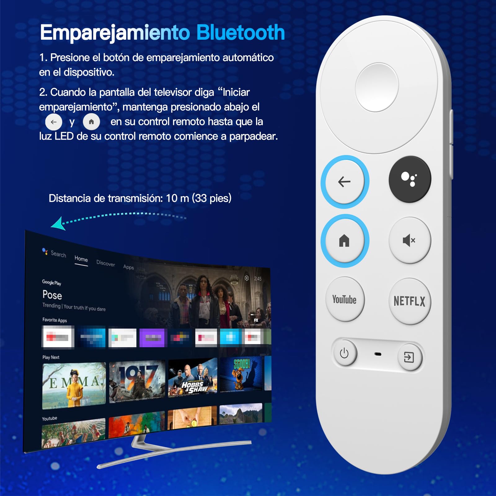 MYHGRC Mando a Distancia para Chromecast Google TV, Mando Snow Google-Chromecast Streamer 4K HD TV con Voz Bluetooth — view 4