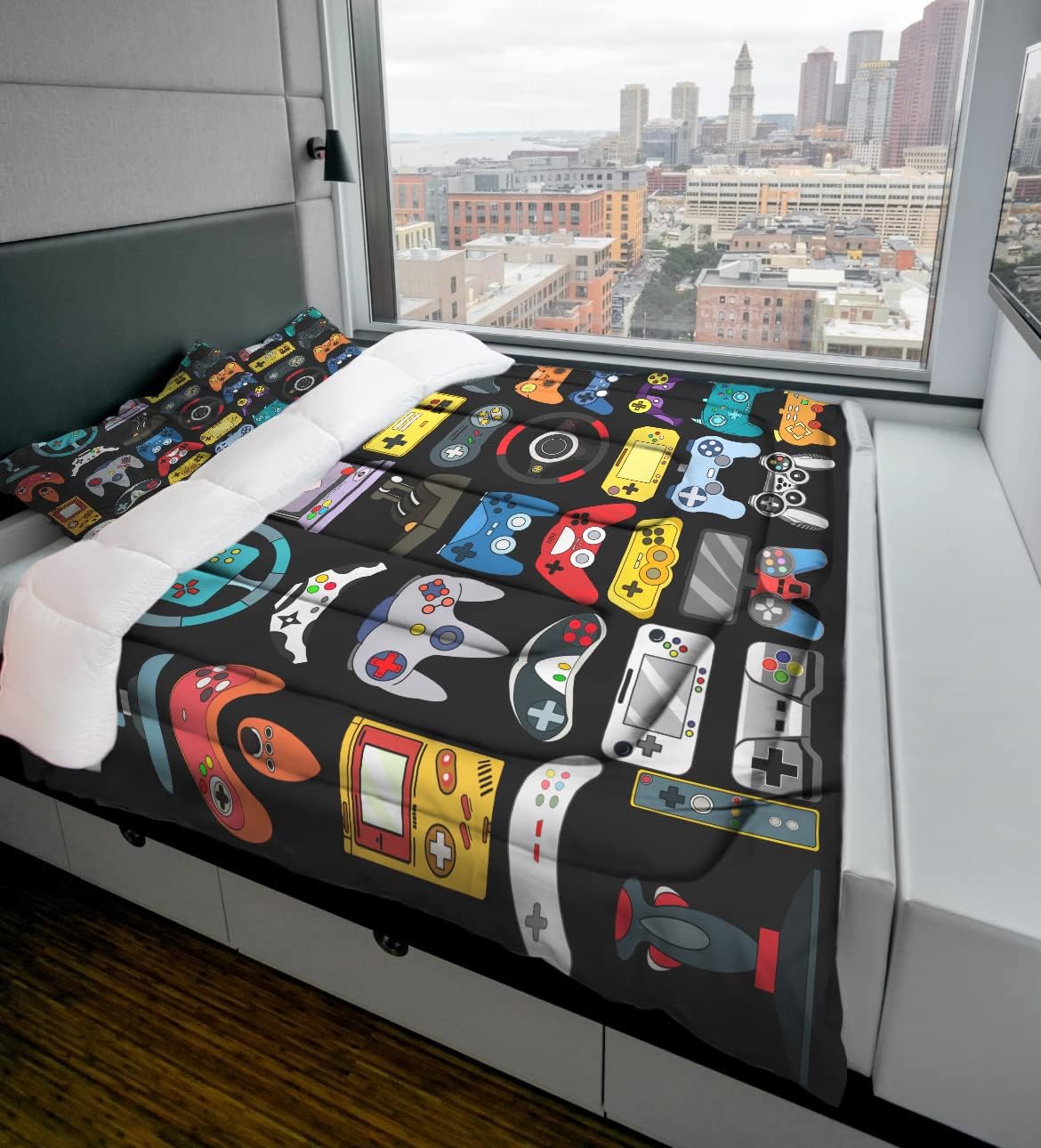 Sunnycitron Gaming Comforter Boys Bedding Sets Queen Comforter Sets Gamer Bedding Sets for Boys Gamer Bed Set Teen Boy Gamer Room Decor Gaming Comforter Set,1 Comforter 2 Pillowcases - Image 4