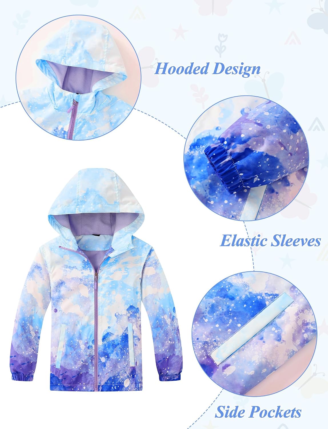 Happy Cherry Kids Rain Jackets Hood Lightweight Raincoats Fleece Lined Cycling Windproof Coat Windbreaker