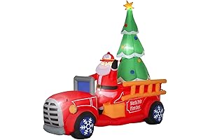 HOMCOM 7.5ft Christmas Inflatable Santa Claus Driving Fire Truck with Tree
