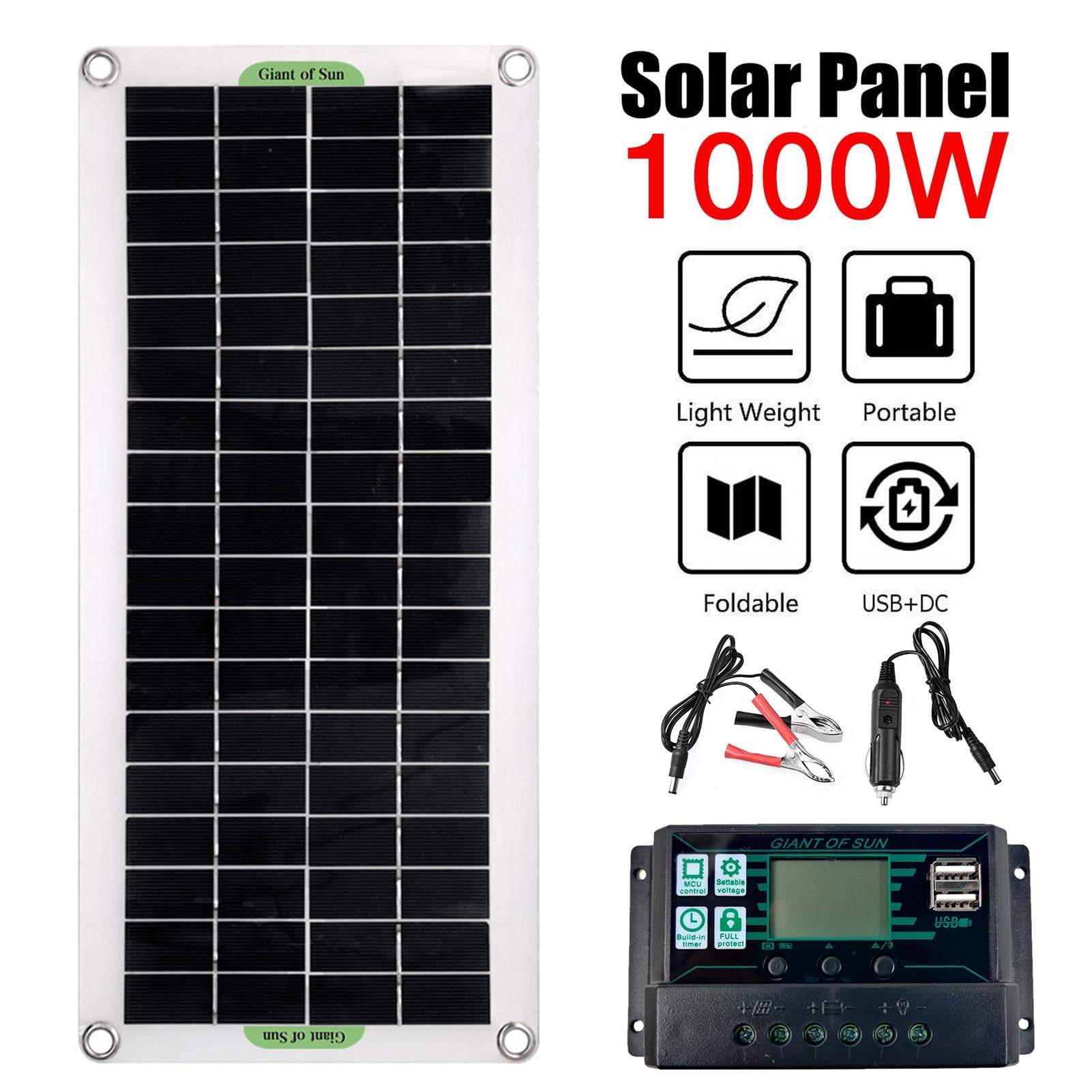 Pannello solare - Kit completo per energia solare da 1000 W con pannello solare e inverter | Modulo solare fotovoltaico monocristallino con inverter | Kit solare completo per veicoli automatici con