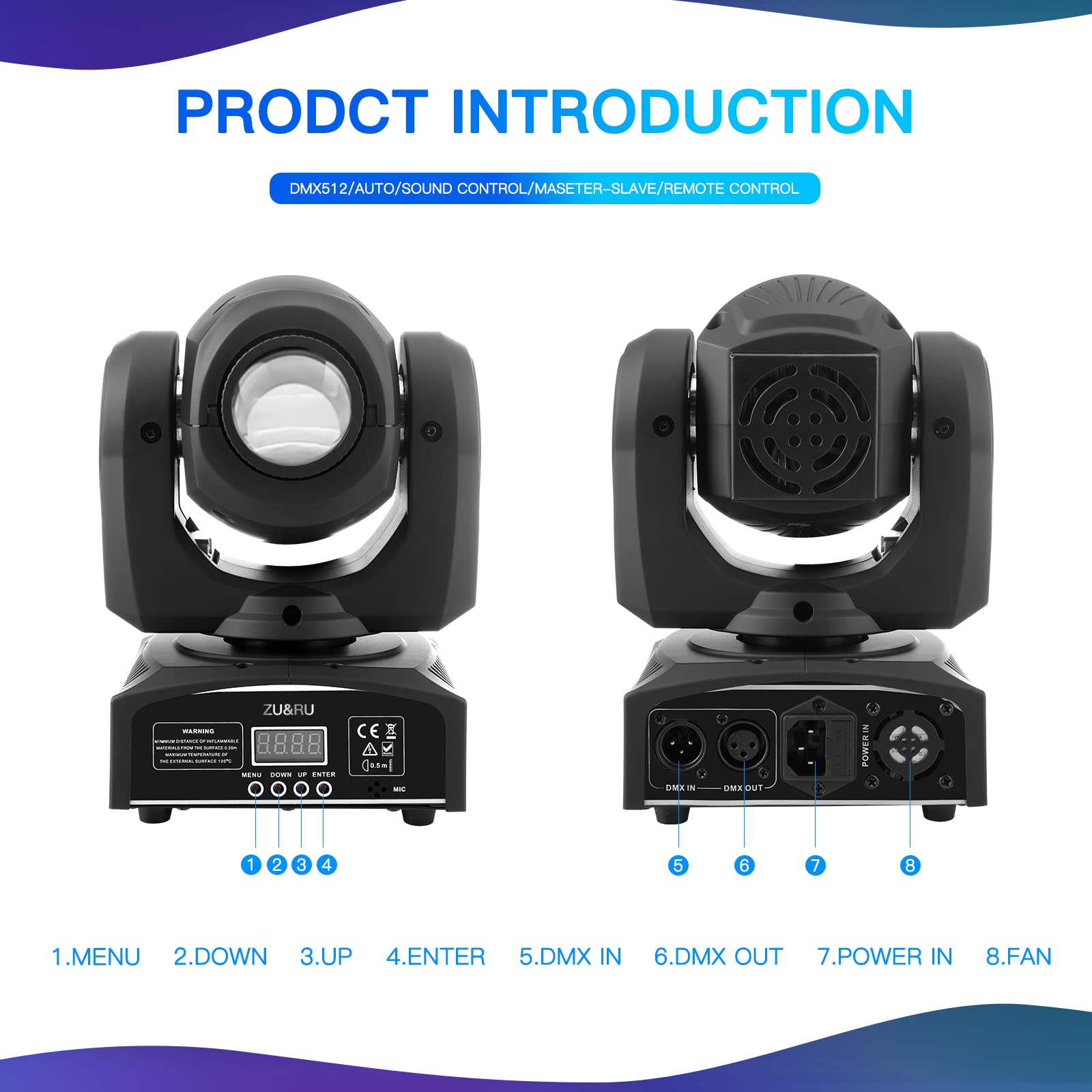 Luce LED Moving Head da 60W, effetto palcoscenico con 8 motivi + rotazione + 8 effetto colore per DJ Show Concert Party KTV.