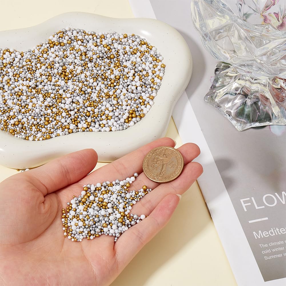 SUNNYCLUE 105G 3 Colors Glass No Hole Beads Small Bubble Bead Bulk Antique Silver Golden White Droplet Vase Filler Miniature Seed Tiny Smooth Bead for DIY Crafts 3D Art Nail Decors Jewellery Making - Image 3