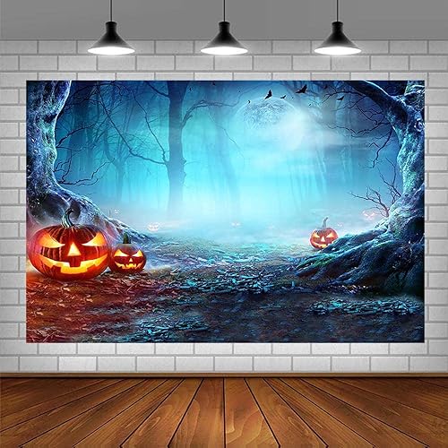 Miniatura 3 de SENDY Telón de fondo de Halloween de 7 x 5 pies para fotografía, noche de terror, decoración de fiesta de bosque aterrador, día de todos los santos,
