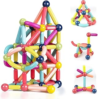 Magnetische Bausteine 68 Stück Magnetbausteine, 3D Konstruktions Spielzeug, Magnete Kinder, Magnet Bausteine für Kinder, Pädagogisches Lernspielzeug für Jungen und Mädchen