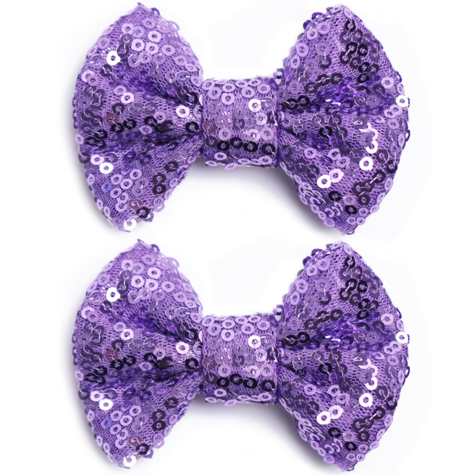 KISZU 3 Inch Glitter Hair Bows Clips, Sparkling Sequin Little Bow HairPins for Baby Girls Children Teens and Women (Light Purple)