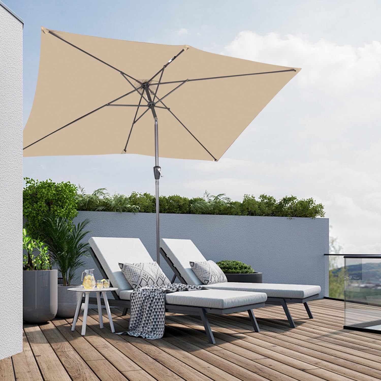Angel Living 2x3M Sombrilla Parasol de Acero y Poliéster, Parasol Inclinado con Manivela, Mástil Acero 38mm (Beige)