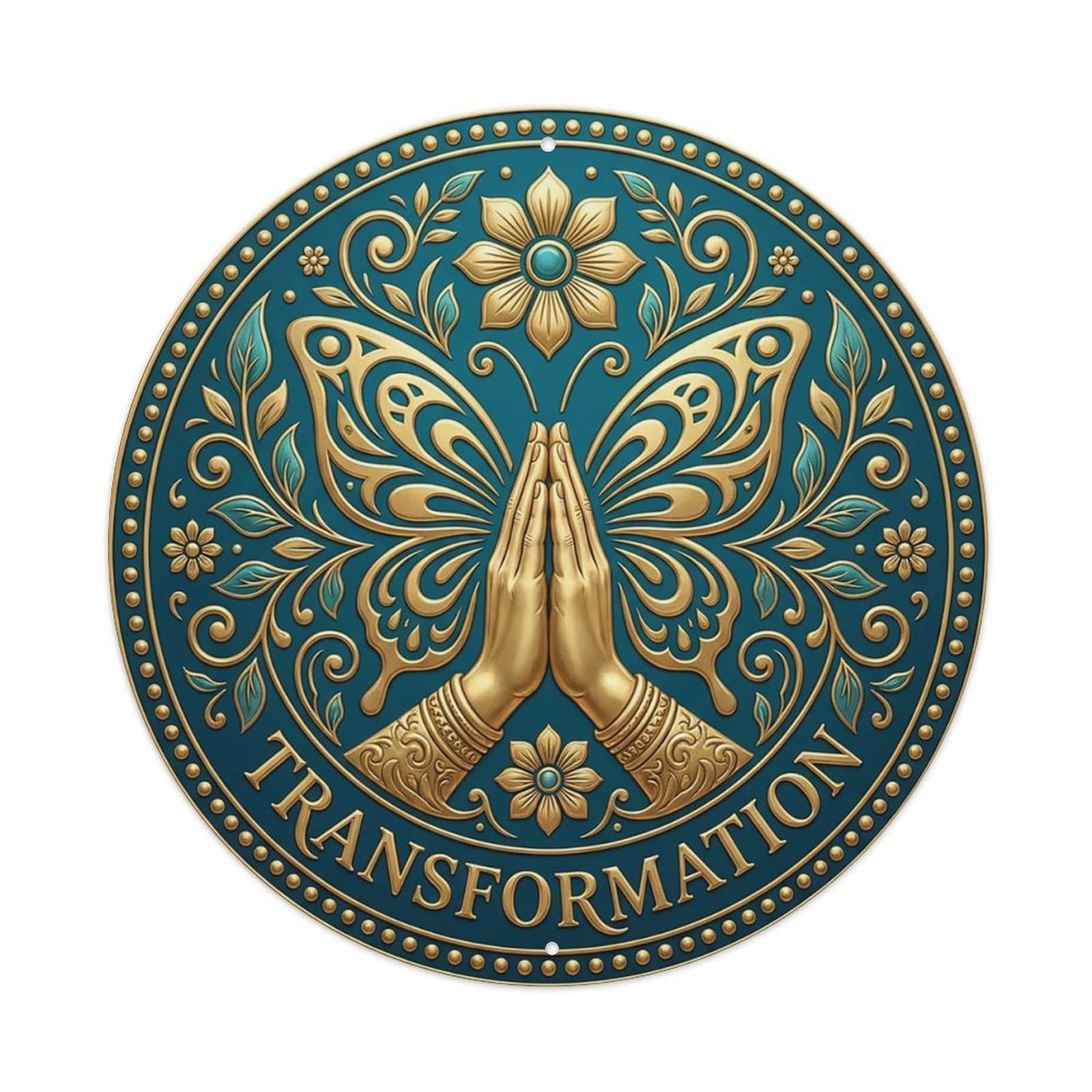 Vintage Namaste Praying Hands Transformation Flower Zen Yoga Metal Tin Sign