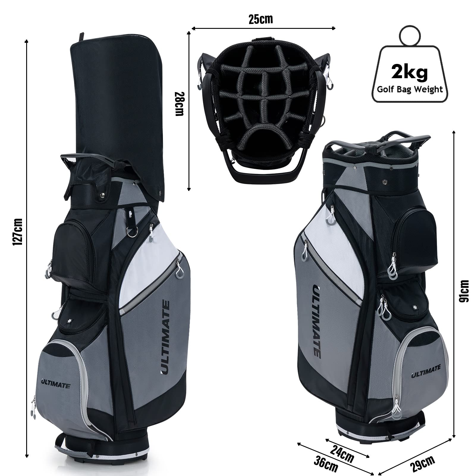 GOPLUS Sac de Chariot de Golf 14 Compartiments séparés avec Capuche Anti-Pluie, Sac de Voyage de Golf léger et Portable avec Housse Anti-poussière, bandoulière, Sac étanche pour Objets de Valeur