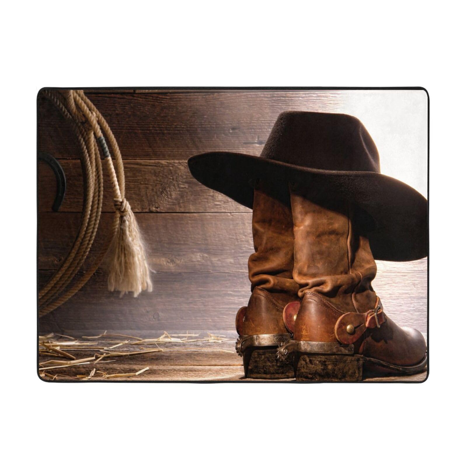 Tapis de salon flanelle noir motif chapeau de cowboy PEIXEN tapis de chambre 120 x 160 cm