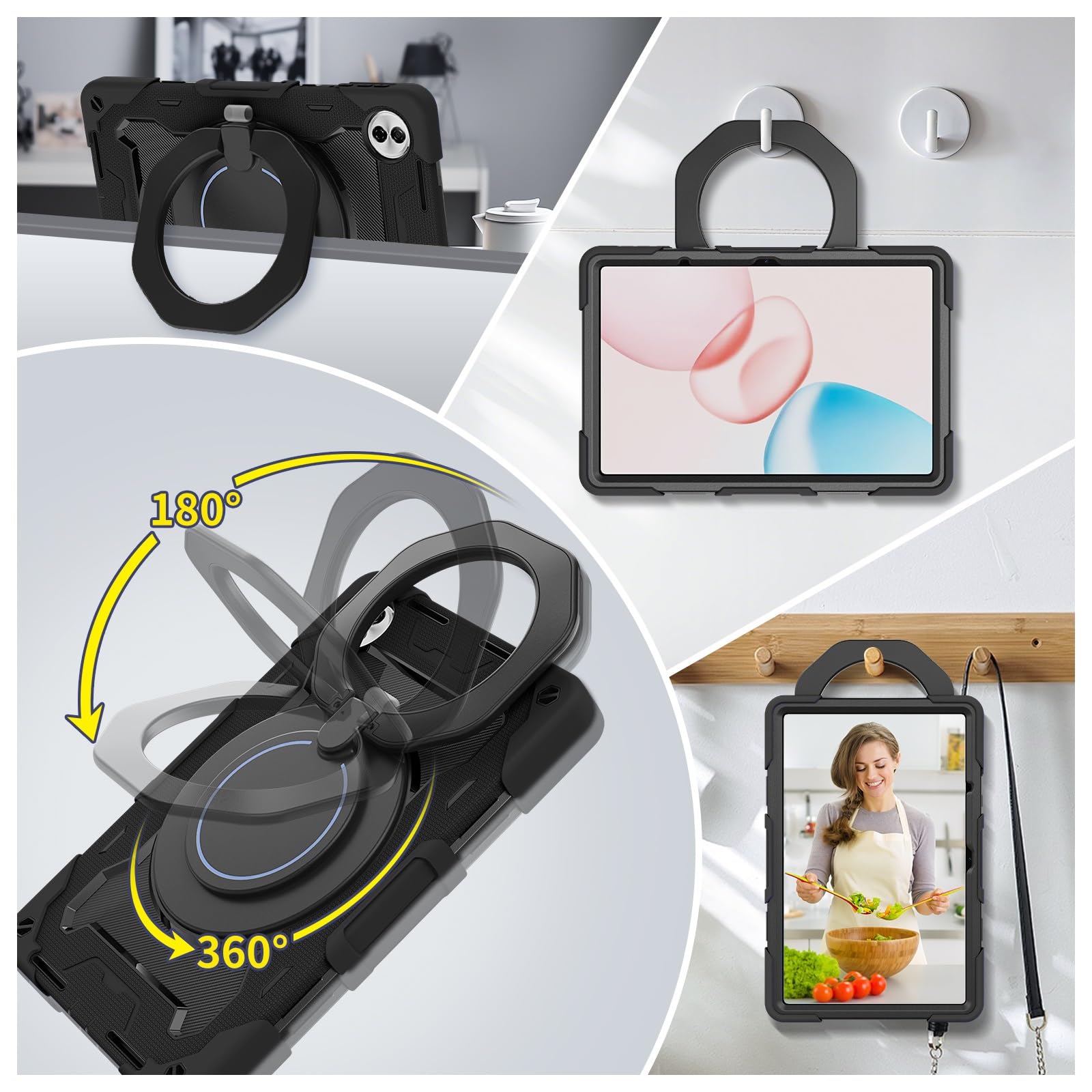 Etui dziecięce na tablet Honor Pad 20 (12,1"), wytrzymałe, odporne wstrząsy etui z TPU podpórką Wytrzymałe ochronne paskiem ramię(Noir)