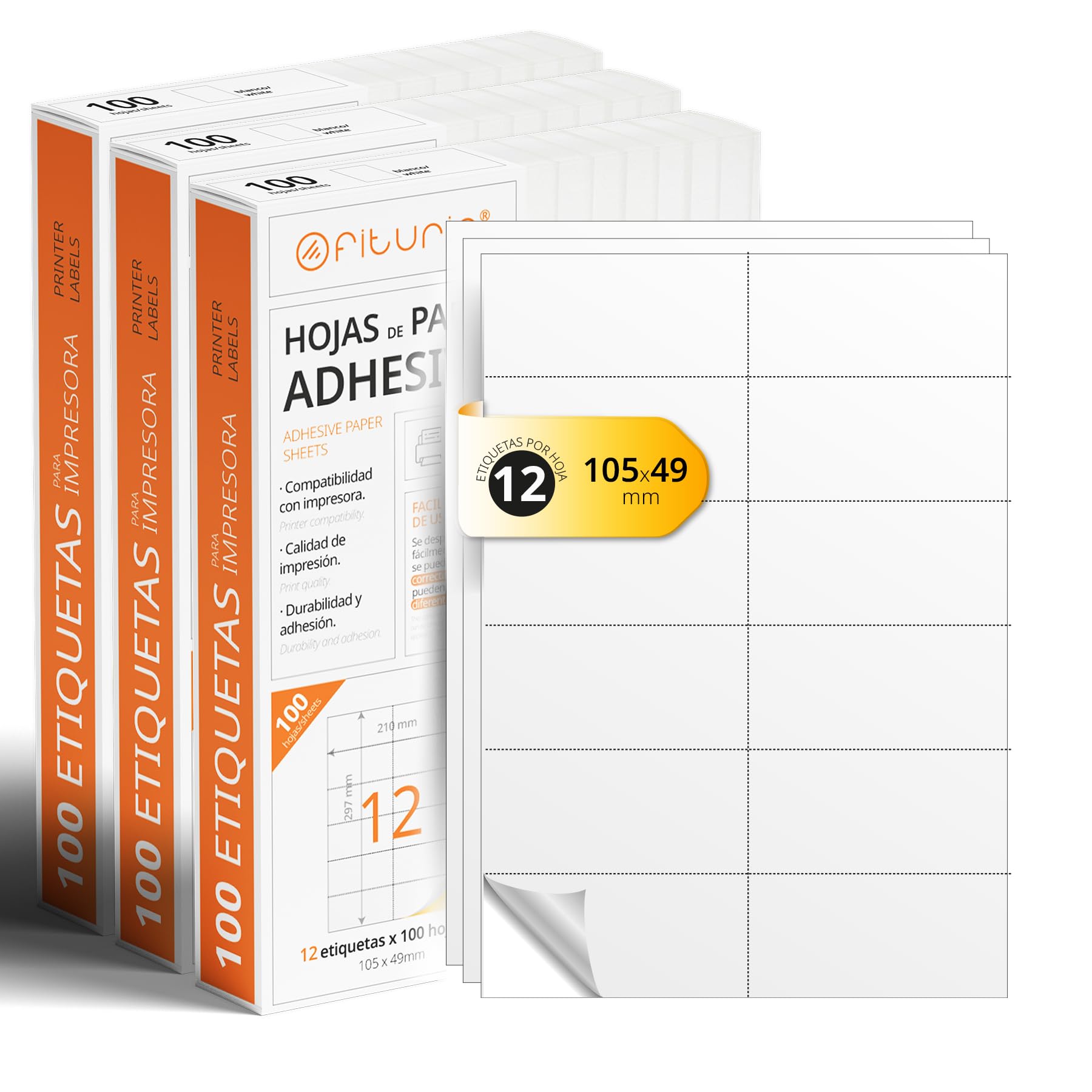 Feuilles A4 d'Étiquettes Adhésives Blanches, Créez vos Autocollants Personnalisés toute Surface, Papier A4 Adhésif Sécurisé, Étiquette Adhésive à Imprimer - Ofituria (12 par feuille, 300 feuilles)
