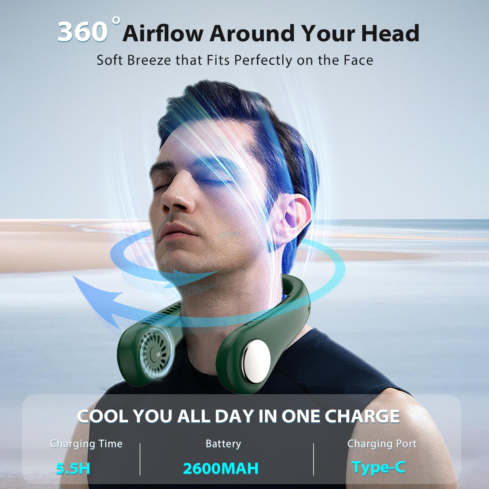 Neck Fan, Portable Neck Fan Hands Free Bladeless Mini Fan with 360°Cooling Airflow - Image 3