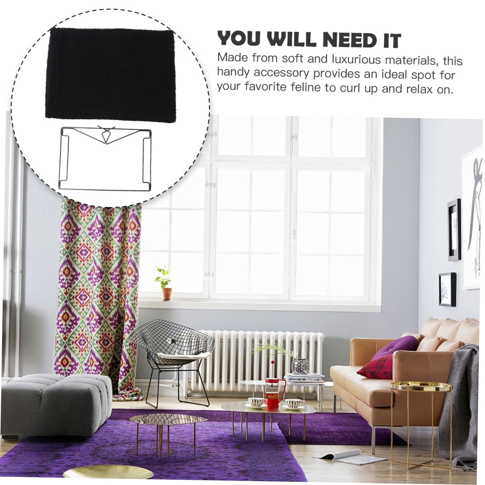 BESPORTBLE Hamac pour Chat à Suspendre Radiateur Coussin en Polaire Noir, Lit à Cadre Métallique Chaud pour l'hiver, Confortable pour Chats, Chatons et Petits Chiens en Intérieur