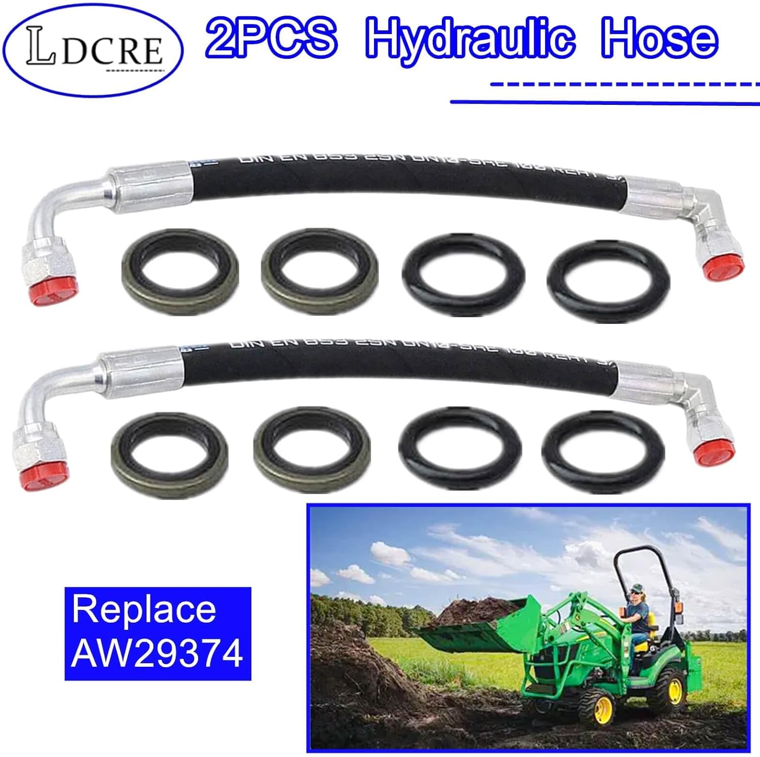 2PCS AW29374 Hydraulic Hose Compatible with John Deere Front Loaders D120 H120 H130 H160 H165 120E 120R 200X 200CX 210 300 300X 300CX 300E 300R 400CX 410 419 420 430 512 | Replace AW29374, 5800 PSI